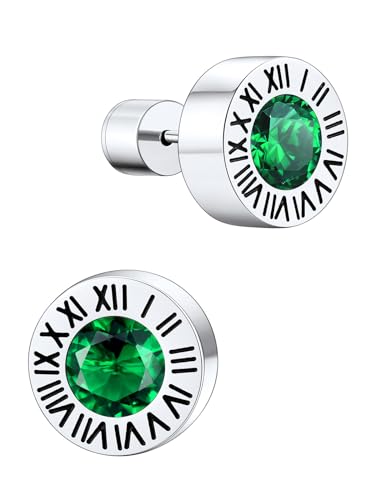 Supcare Ohrstecker für Herren Römische Ziffern Ohrringe mit Geburtsstein Smaragd Ohrring Mai Edelstahl Wikinger Creolen Huggie Ohrstecker Earring Women Punk Ohr Piercing Modeschmuck für Freundin von Supcare