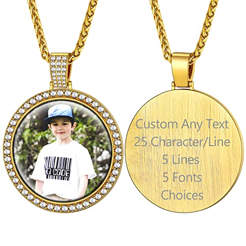 Supcare Personalisiert Modeschmuck für Geburtstag Damen Goldkette Gravur Text Halskette mit Foto CZ Rund Anhänger Fotokette Edelstahl Kettenanhänger Custom Photo Pendant Necklace Accessories von Supcare