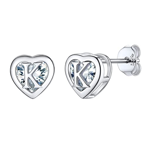 Supcare Personalisiert Ohrschmuck Herz Ohrstecker Damen Buchstaben Initial K Ohrringe mit CZ Ohrstecker S925 Silber Letter Initial Stud Earrings Alphabet Ohrschmuck Modeschmuck für Schwester von Supcare