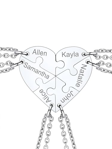 Supcare Personalisiert Partnerkette Puzzle Kette BFF Herzanhänger Damen Herren Halskette Kette mit Gravur DIY Namenskette Silberkette Pärchen Kette Partnerketten Familienkette Modeschmuck für Ihn von Supcare