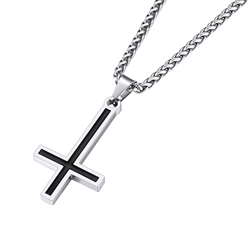 Supcare Herren Petruskreuz Anhänger Kreuz Kette Halskette Edelstahl Silberkette Umgedrehtes Invertiert Kruzifix Kreuzkette Region Kreuzanhänger Cross Necklace Mens Modeschmuck für Weihnacht von Supcare