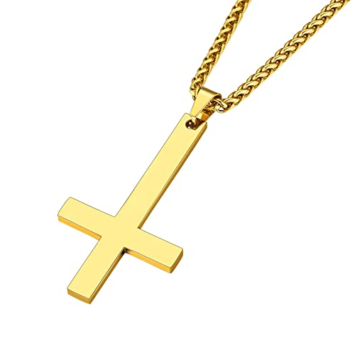 Supcare Upside Down Kreuz Umkehrung Kette für Herren Goldkette Halskette Kreuzkette umgekehrt Invertiert Kreuz Kette Petruskreuz Anhänger Cross Necklace Christen Kreuzanhänger Modeschmuck für Ehemann von Supcare