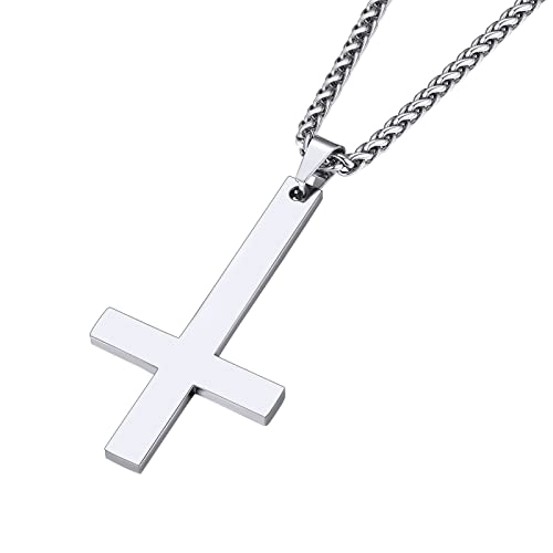 Supcare Männer Halskette Kreuzkette Edelstahl Silberkette umgekehrt Invertiert Kreuz Kette Petruskreuz Anhänger Kreuzkette Cross Necklace Mens Christentum Deko Kreuzanhänger Modeschmuck für Jahrestag von Supcare