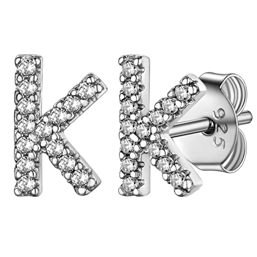 Supcare Personalisierte Ohrschmuck Damen Buchstaben Initial K Ohrringe mit CZ Ohrstecker S925 Silber Letter Initial Stud Earrings Alphabet Ohrschmuck Modeschmuck für Schwester von Supcare