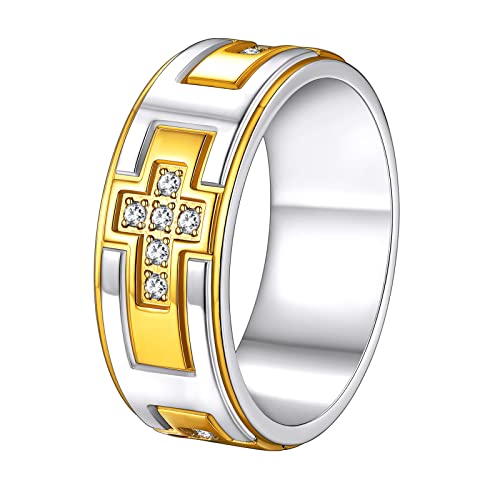 Supcare Ring Goldring Herren Cross Fingerring Edelstahl Ringe CNC Zirkon Kreuzring Anxiety Ring Wolfram Ring Antistress Ring Spinnerring Hip Hop Rock Modeschmuck Accessories für Party Büro von Supcare