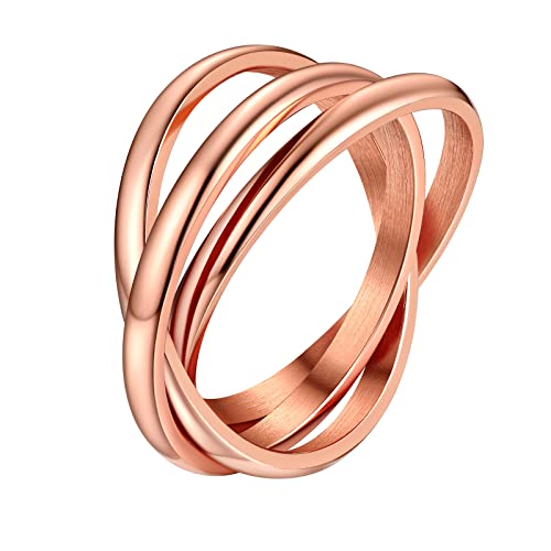 Supcare Ring Damen Herren Dreierringe Rosegold Wickelring Frauen Edelstahl Daumenring Mehrfachring 52 Geschenke für Mädchen von Supcare