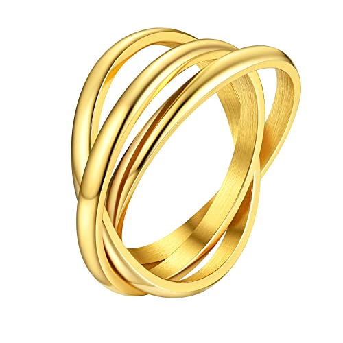 Supcare Ring Damen aus Edelstahl Verschlungene Silberring Frauen Bewegliche 3er Ringe 48 Gold Geschenke für Mädchen Herren von Supcare