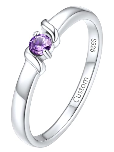 Supcare Ring Silber 925 Damen mit Stein Silberring Eheringe mit 12 Geburtsstein Ring Gravur Text Trauringe Namenring Hochzeitsringe Antragsring Personalisiert Modeschmuck für Freundin von Supcare