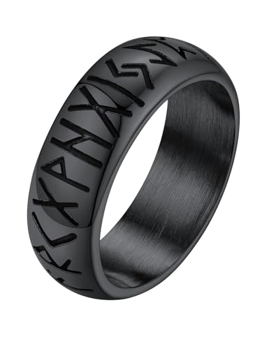 Supcare Rings Men Herrenringe Edelstahl Ring Herren Viking Luhn Rune Ring Schwarz Fingerring Wikinger Schmuck Hip Hop Siegelring Vintag Statement Ring Bandring Personalisiert Modeshcmuck für Hochzeit von Supcare