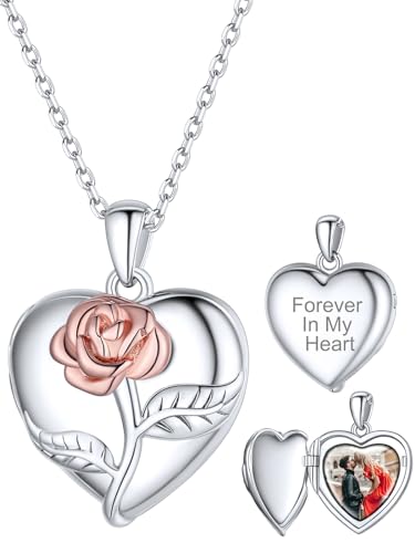 Supcare Rose Herz Medaillon zum Öffnen für Bilder Damen S925 Locket Blumen Necklace Kette Foto Text Halskette mit Anhänger Amulett Souvenir Personalisiert Modeschmuck für Liebe Jahrestag von Supcare