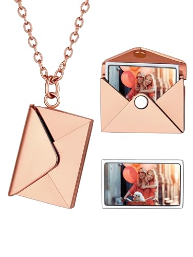 Supcare Rosegold Umschlag Kette für Damen Umschlagkette Medaillon zum Öffnen Kette mit Bild Halskette Fotokette Gravur Memorial Kette Anhänger Envelope Locket Personalisiert Schmuck für Geburtstag von Supcare