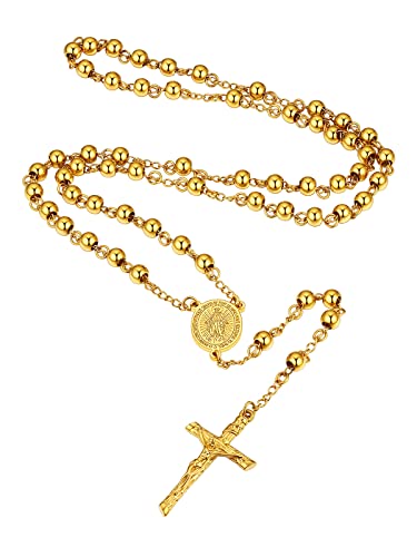 Supcare Rosenkranz Kette Damen Katholische Halskette Gebetskette Christlich Goldkette Jungfrau Maria Rosary Jesus Kreuzkette Religiöse Kruzifix Anhänger Cross Necklace Modeschmuck für Kommunion von Supcare