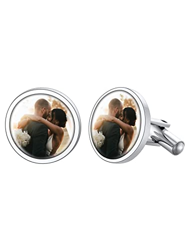 Supcare Rund Manschettenknöpfe Herren Personalisiert Foto Männer Hemd Anzug Zubehören Edelstahl Casual Mode Schmuck Klassisch Silber Cufflinks für Vatertag Weihnacht B.Foto-Silber von Supcare