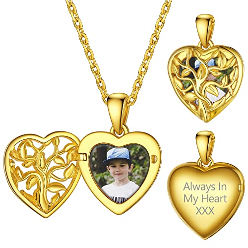 Supcare S925 Foto Text Gravur 56cm Halskette mit Anhänger Gold Herz Medaillons für Damen Baum des Lebens Medaillon zum Öffnen für Bilder Amulett Locket Personalisiert Modeschmuck für Ehemann von Supcare