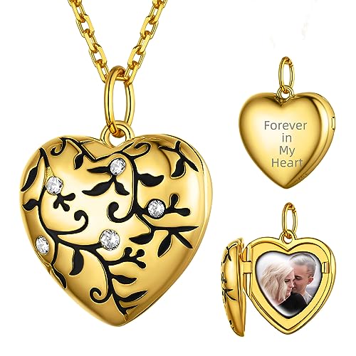 Supcare S925 Necklace Herz Gold 56cm Custom Zweigen Medaillon zum Öffnen für Bilder Damen Locket Vintage Kette Foto Halskette mit Anhänger Amulett Souvenir Charm Personalisiert Schmuck für Weihnacht von Supcare