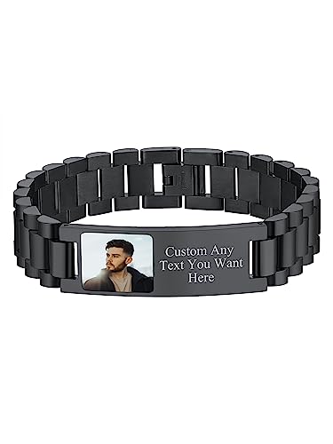 Supcare Schwarz Armband Herren Damen Edelstahl Wristband Personalisiert Gravierbar Foto Text Custom Emorial Casual Hip Hop Modeschmuck Abnehmbares Armschmuck für Hochzeitstag von Supcare