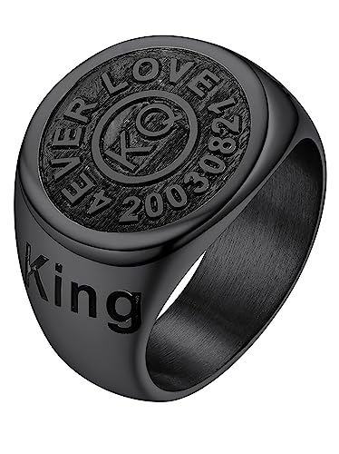 Supcare Schwarz Damenring Round Ring Herrenring personalisierter Ring mit Namen Frauen Siegelring Bandring Gravur Fingerring Hip Hop Casual Modeschmuck für Oma Opa von Supcare