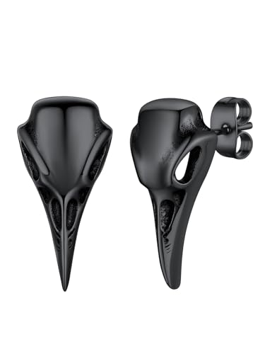 Supcare Schwarz Edelstahl Ohrstecker Herren - Kräheschädel Ohrringe Biker Rabe Skull Vogelknochen Wikinger Mit Krähe Schädel Modeschmuck Für Weihnacht von Supcare
