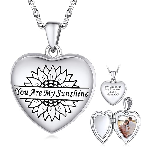 Supcare Silber Herz Medaillon aufklappen Custom Öffnen Medaillon Damen Sonnenblume Locket Necklace 56cm Kette Foto Halskette Anhänger Kettenanhänger Casual Personalisiert Schmuck für Valentinstag von Supcare