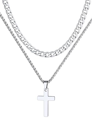 Supcare Silberkette für Damen Christlich Kreuz Kette 2Pcs Layered Halskette Kreuzanhänger Kreuzkette mit Kreuz Cross Necklace Kettenanhänger Doppelkette Modeschmuck Accessories für Geburtstag von Supcare