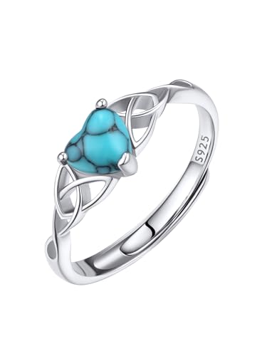 Supcare Silberring Frauen Keltischer Knotenring für Damen 925 Herz Ring mit Türkis Verstellbar Wickelring Promise Ehering Fingerring Verlorbungsring Bandring Modeschmuck für Valentinstag Weihnacht von Supcare