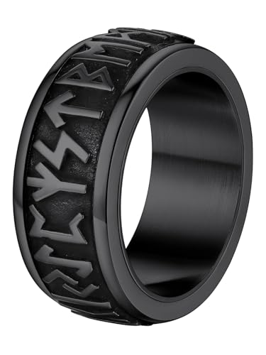 Supcare Männer Ring Schwarz Wikinger Rune Fingerring 316L Edelstahl Ringe Tungsten Ring Anxiety Ring Wolfram Ring Stimmungsring Retro Spinnerring Hip Hop Punk Modeschmuck für Freund Familie von Supcare