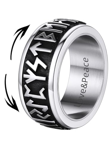 Supcare Spinner Ring Herren Custom Text Viking Rune Ring 316L Edelstahl Fidget Fingerring Hip Hop Rapper Silberring Anime Ring Hip Hop Modeschmuck für Vater Weihnacht 71 Silber von Supcare