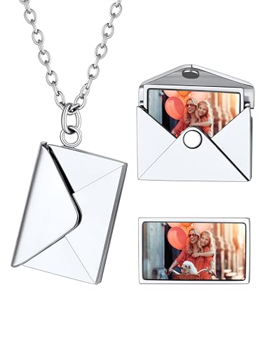 Supcare Damen Personalisierte Kette mit Bild, Medallion zum Öffnen mit Bild, Gravierbare Halskette Damen, Partner Ketten, Briefumschlagförmige Kette mit Foto, Ideal für Jahrestage, Geburtstage von Supcare