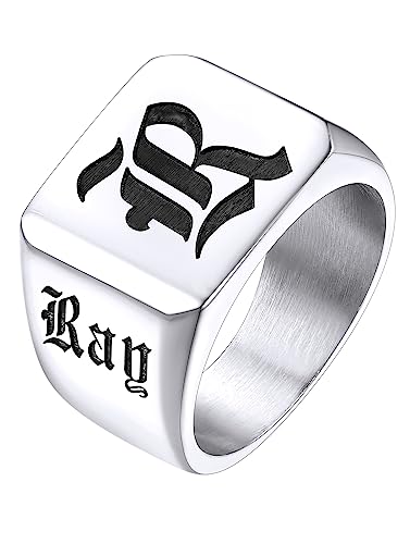 Supcare personalisierter Quadrat Siegelring Gravur mit Namen Buchstaben Edelstahl Mode benutzerdefiniert Ring für Männer Frauen Memorial Silberring Modeschmuck für Geburtstag Weihnacht von Supcare