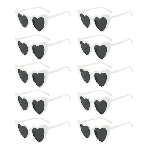 10 Stück weiße Herz-Sonnenbrillen, modische Retro-Brille, weiße Sonnenbrille, Liebesherz-Brille für Frauen, Partybrille, Vintage-Sonnenbrille, Party, Outdoor von Supecesorio