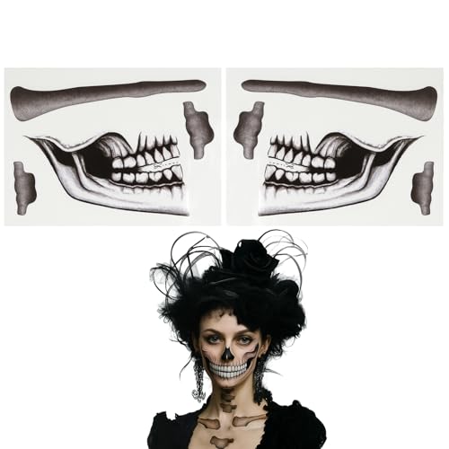 2 x Halloween Mund Narbe Tattoo Aufkleber Horror Lippen Make-up Dekoration Horror Lippen Narbe, Halloween Tattoos Totenkopf Skull zum Aufkleben für das Gesicht von Supecesorio