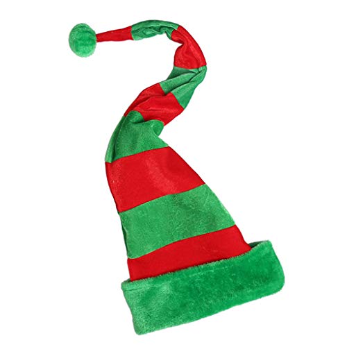 3D-Weihnachtsmütze, für Erwachsene und Kinder, 3D-Weihnachtsparty, Elfe, langer Schwanz, rot-grün gestreift, lustige Weihnachtsmannmütze von Supefriendly