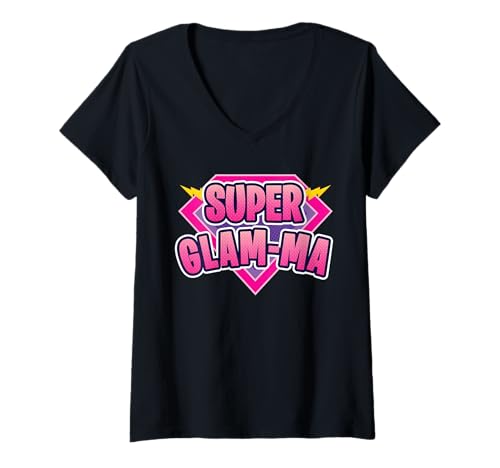 Damen Super Glam-ma Superheld Grandmother Comic Book Funny T-Shirt mit V-Ausschnitt Damen Super Glam-ma Superheld Grandmother Comic Book Funny T-Shirt mit V-Ausschnitt von Super Glam-ma Superhero Grandmother Comic Book