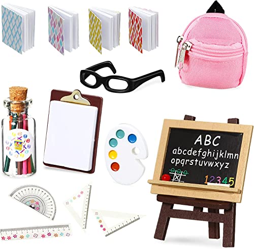 Super Idee Miniatur Deko Einschulung Deko Geldgeschenk Schulanfang Zubehör 14 Teile Mini Schultasche Einschulungstafel Mischpalette Brille zum Dekorieren Spielen Basteln für Schuleinführung (Rosa) von Super Idee