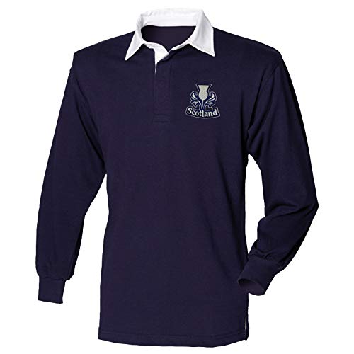 Super Lemon Schottland-Rugby-Shirt für Erwachsene, langärmelig, Retro-Stil, Vintage-Stil, für Herren und Damen, Unisex, blau, M von Super Lemon
