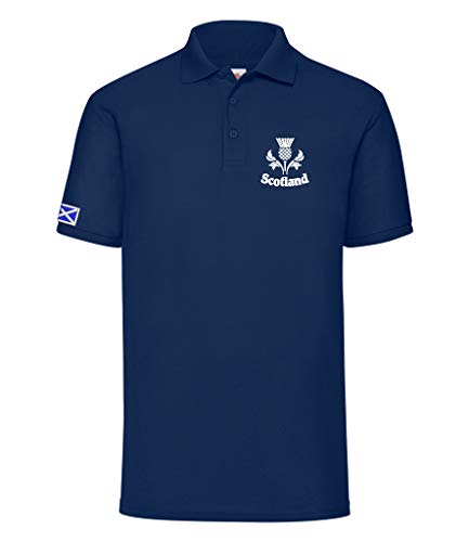 Super Lemon Unisex-Poloshirt für Kinder, Schottland, Rugby, exklusives Retro, Vintage, ideal für jeden schottischen Rugby-Fan für 6 Nationen und Weltmeisterschaft Gr. 10 Jahre, blau von Super Lemon