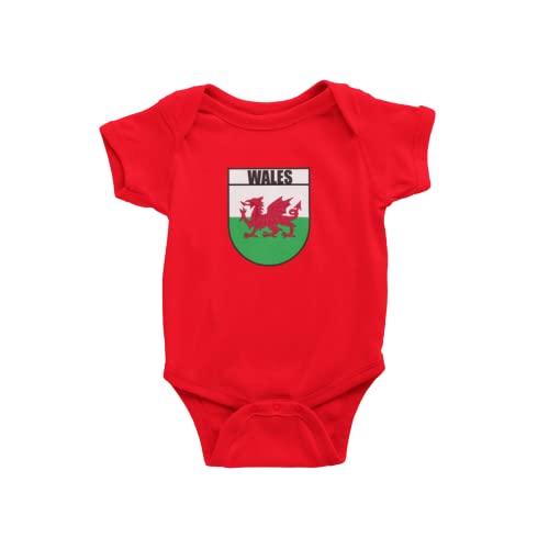 Walisischer Baby-Strampler, Fußball-Rugby-Abzeichen, walisisches Geschenk für Babys, Cymru-Fan-Outfit, perfekt für junge Wales-Fans, 100 % Baumwolle, Rugby-Ball aus 6 Nationen, rot, 3-6 von Super Lemon