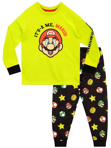 Super Mario Bros Schlafanzug | Mario und Luigi Schlafanzug Jungen | Spielen Pyjama Jungen Lang Mehrfarbig 104 von Super Mario Bros.