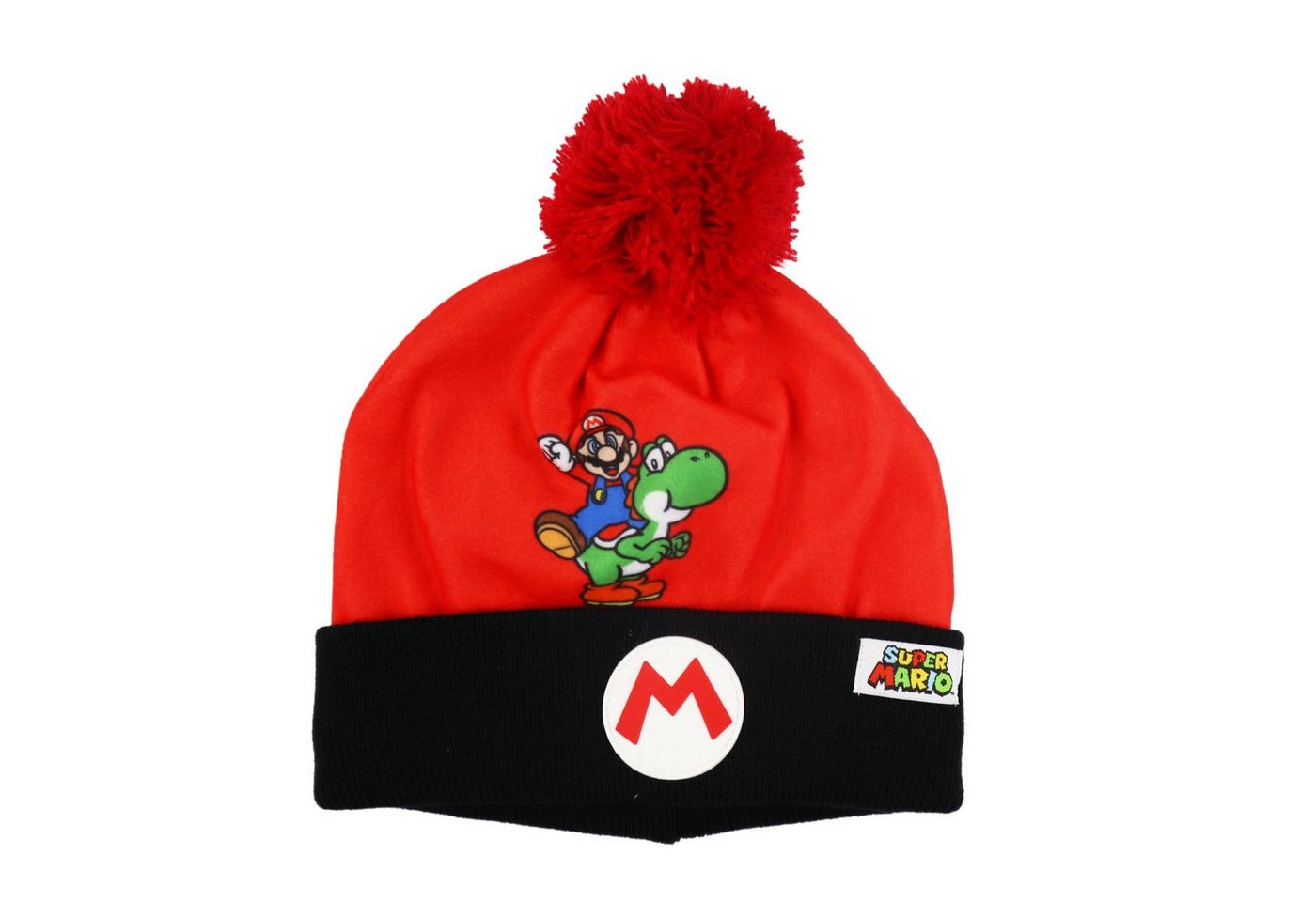 Super Mario Bommelmütze Super Mario Yoshi Kinder Winter Mütze Gr. 52 bis 54, Blau oder Rot von Super Mario