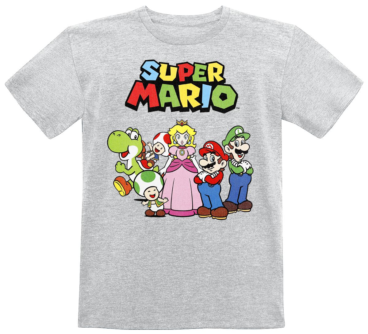 Super Mario - Gaming T-Shirt für Kinder - Kids - Charaktere - für Mädchen & Jungen - grau meliert von Super Mario