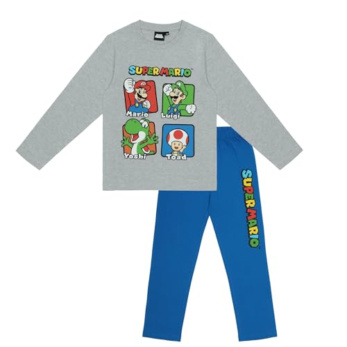 Super Mario Jungen oder Mädchen Schlafanzug Pyjama Langarm (Hellgrau, 104) von Super Mario