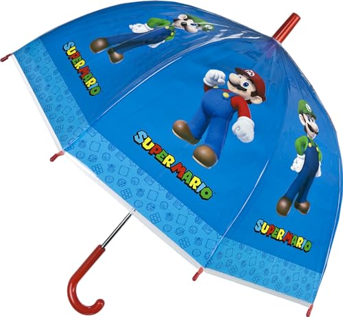 Super Mario Kuppelschirm Regenschirm Stock-Schirm manuell 71 cm Durchmesser transparenter Regenschirm (Blau) von Super Mario