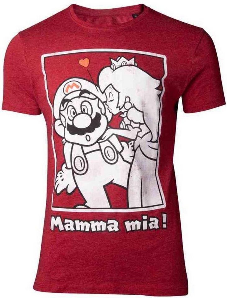 Super Mario Print-Shirt Super Mario Herren T-Shirt dunkelrot Peach Kiss von Super Mario