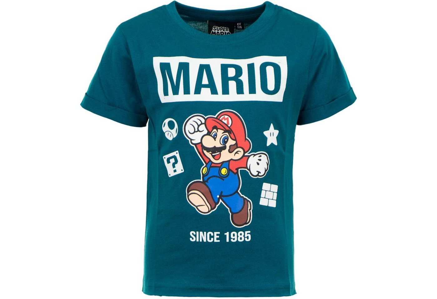 Super Mario Print-Shirt Super Mario Kinder T-Shirt Petrol since 1985 Jungen und Mädchen Gr. 98 104 110 116 122 128 ca. 3 4 5 6 7 8 Jahre von Super Mario