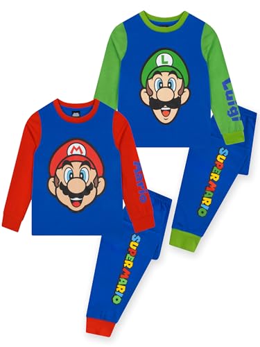 Super Mario Schlafanzug Jungen, 2er-Pack Pyjamas Schlafanzug Kinder, Gaming Schlafanzüge Für Jungen, Mario Schlafanzüge Junge, Blau 122 von Super Mario