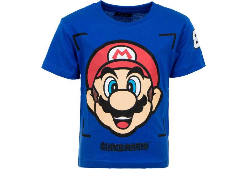 Super Mario T-Shirt Super Mario Jungen kurzarm Shirt Gr. 98 bis 128, 100% Baumwolle, Blau von Super Mario