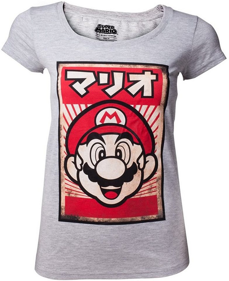 Super Mario T-Shirt SUPER MARIO Damen T-Shirt hellgrau Erwachsene + Mädchen Nintendo Gr. XS S M L XL von Super Mario