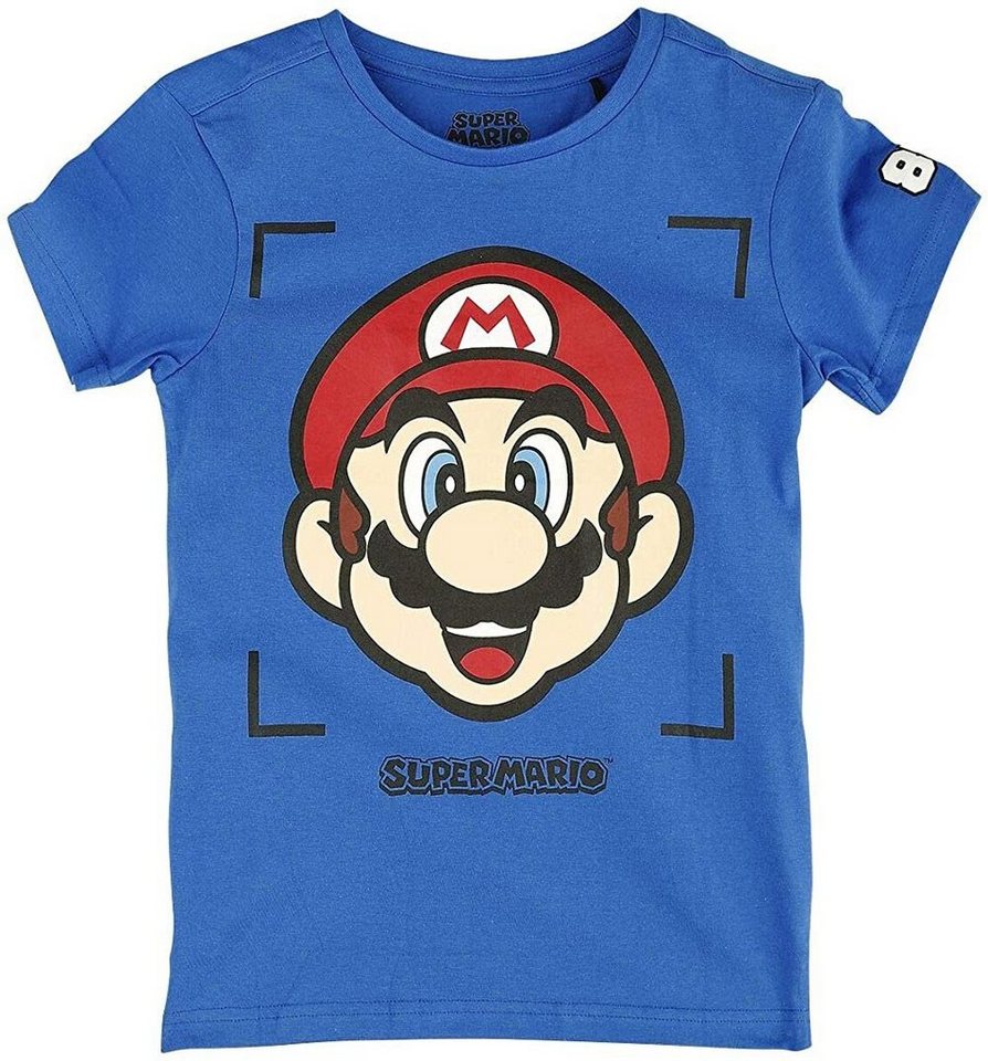 Super Mario T-Shirt SUPER MARIO Face Kinder T-Shirt blau Jungen + Mädchen Gr.110/116 122/128 134/140 170/176 5 6 7 8 9 10 11 12 13 14 15 16 Jahre von Super Mario