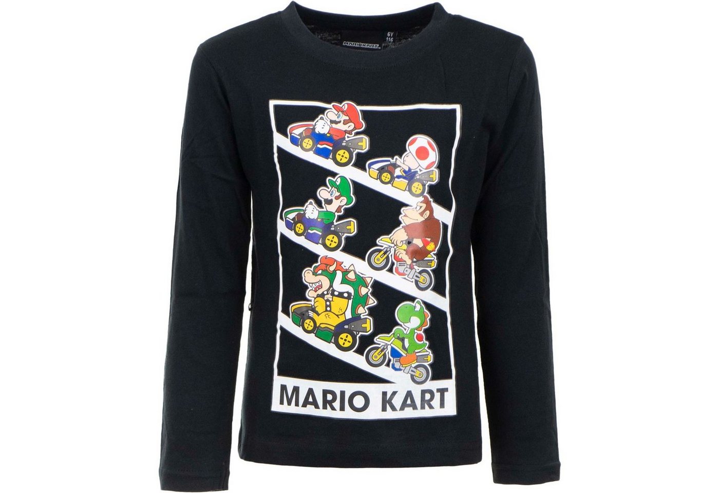 Super Mario T-Shirt SUPER MARIO KART LANGARM T-SHIRT Schwarz Jungen + Mädchen Gr. 98 104 110 116 122 128 ca. 3 4 5 6 7 8 Jahre von Super Mario