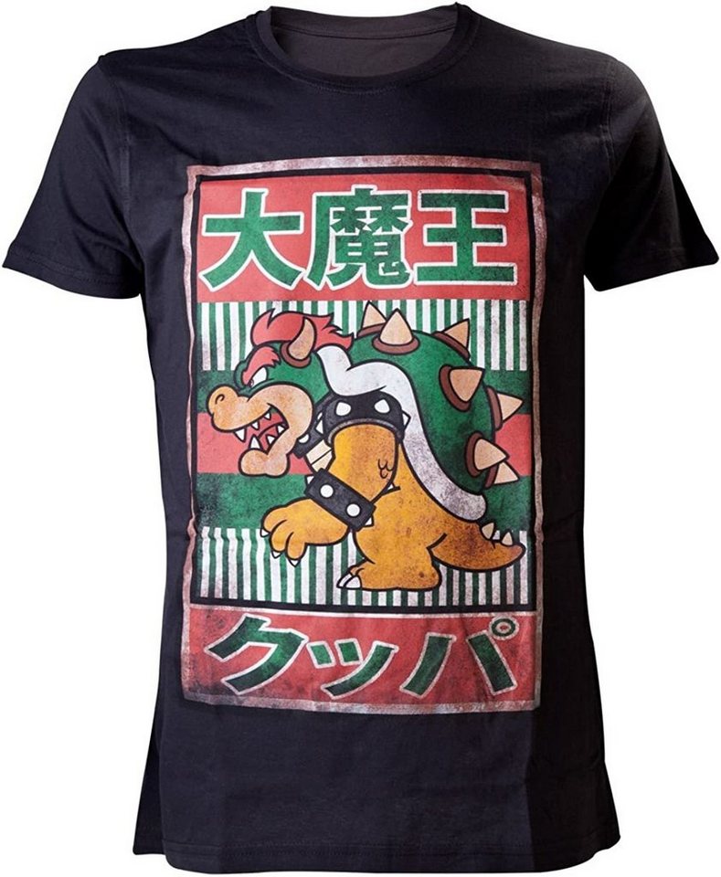 Super Mario T-Shirt SUPER MARIO T-Shirt Black Bowser Kanji Herren und Jungen T-Shirt Schwarz von Super Mario